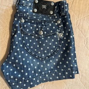 Miss Me Denim Shorts with White Dots